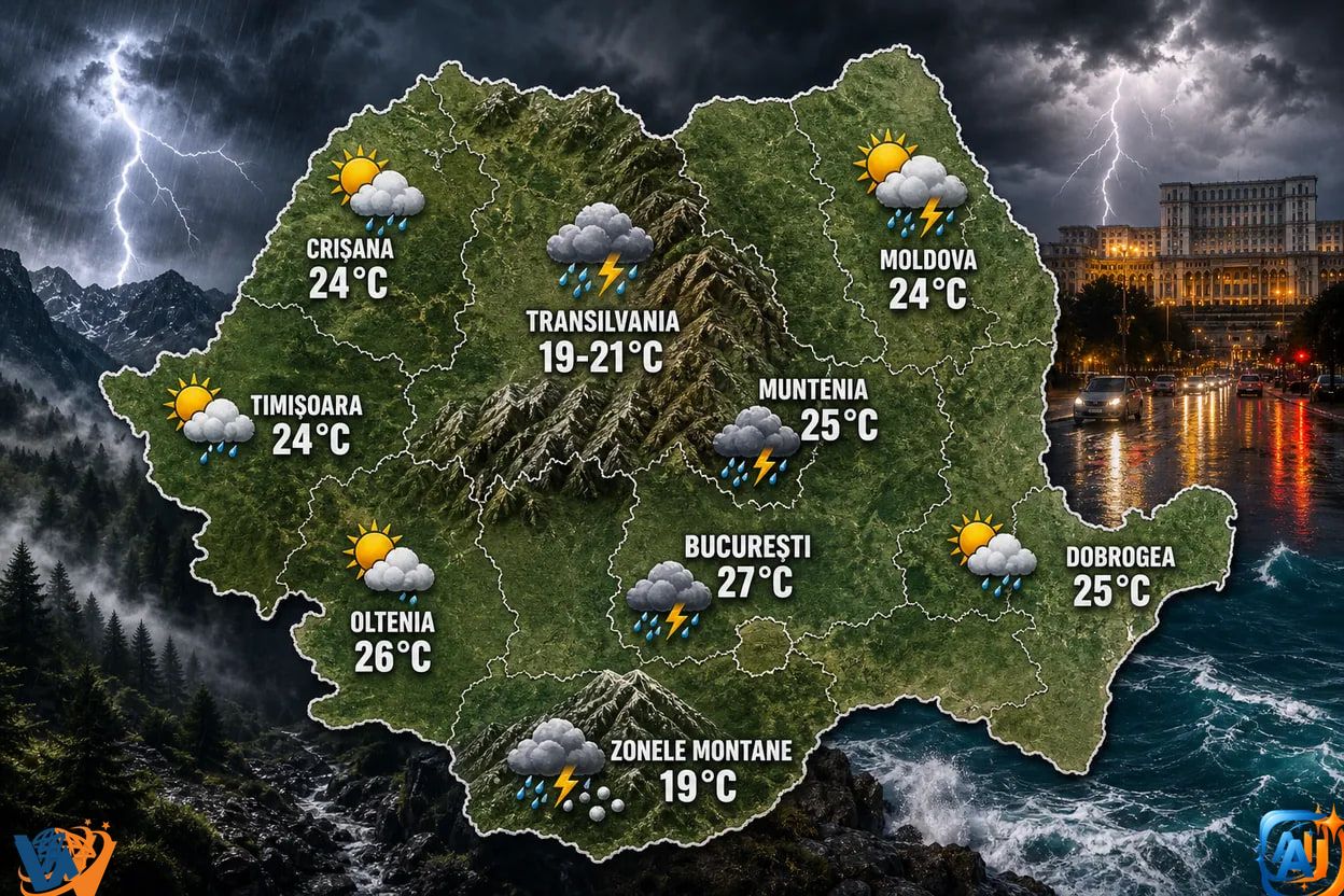 WoW Pulse Meteo: Ploi și furtuni în România, azi 24 Iulie 2026