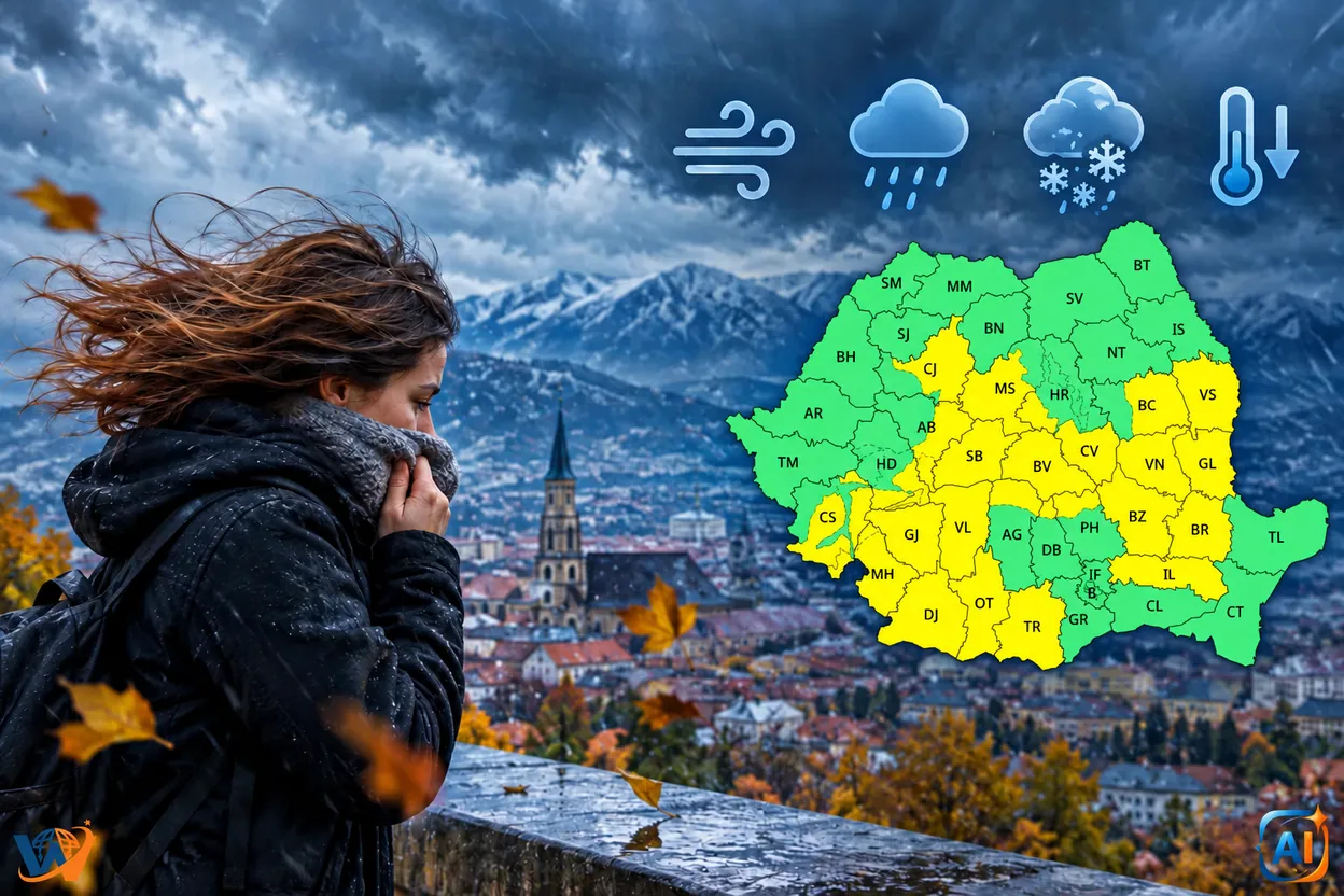 Cod galben de vânt și răcire cu 8–12 grade. Cum va fi vremea la Cluj