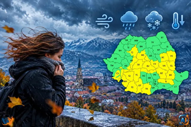 Cod galben de vânt și răcire cu 8–12 grade. Cum va fi vremea la Cluj
