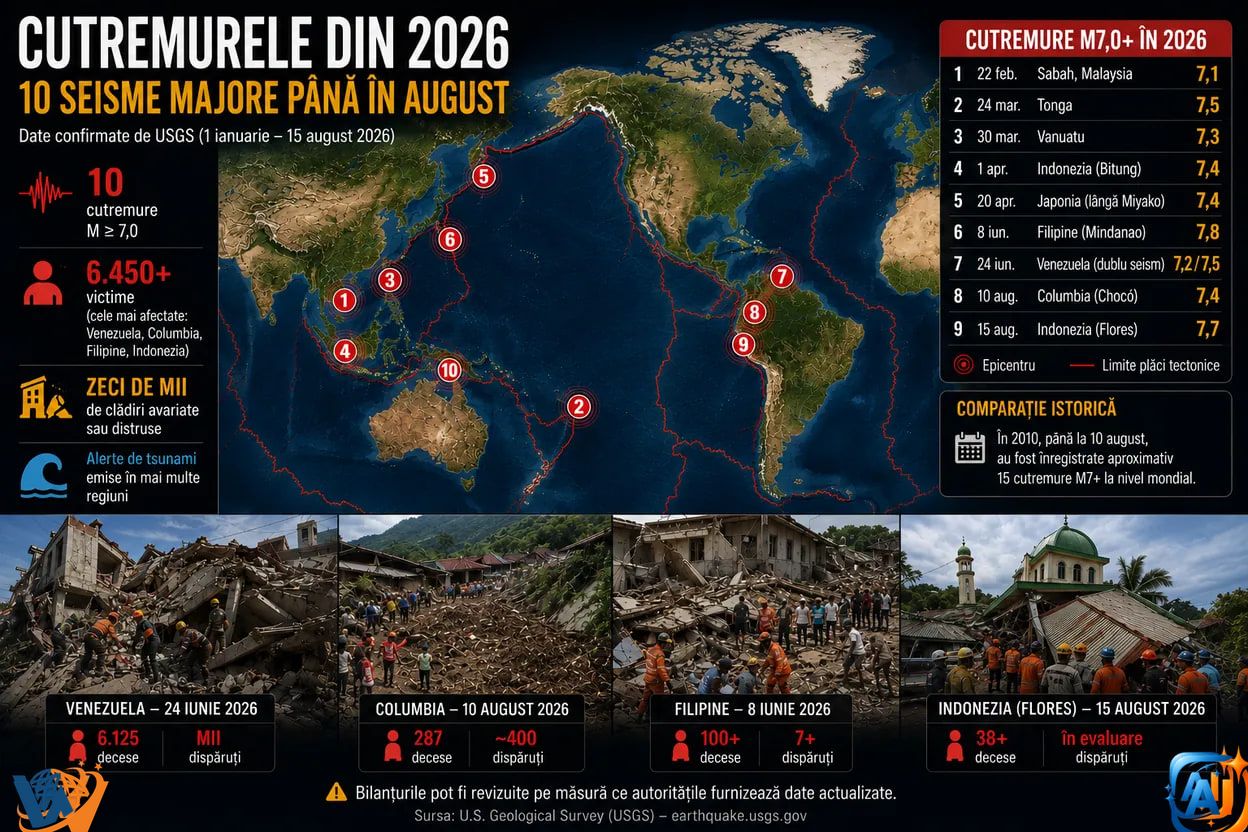 Cutremurele din 2026: 10 seisme majore până în august