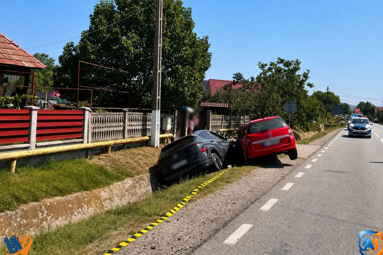 Depășire periculoasă la Cătcău: trei răniți, două mașini în șanț
