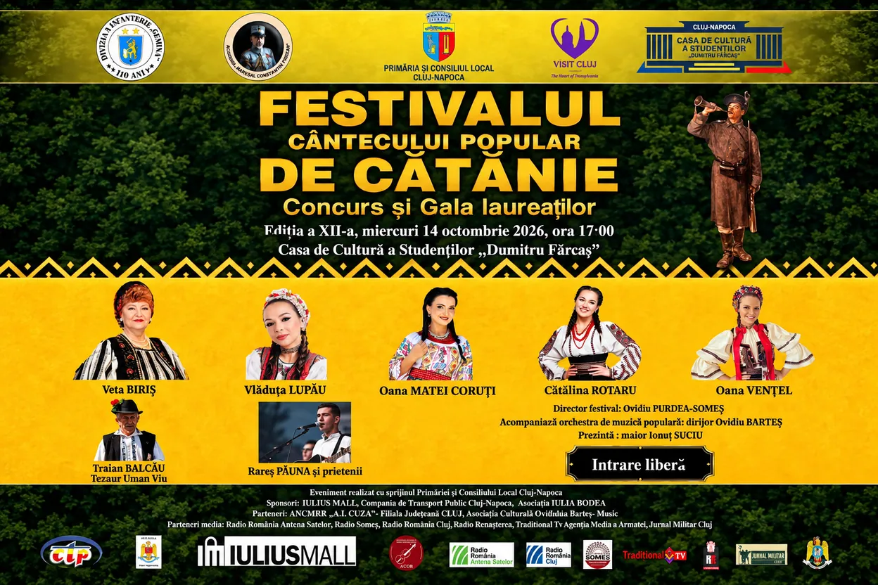 Festivalul Cântecului Popular de Cătănie la Cluj, cu intrare liberă