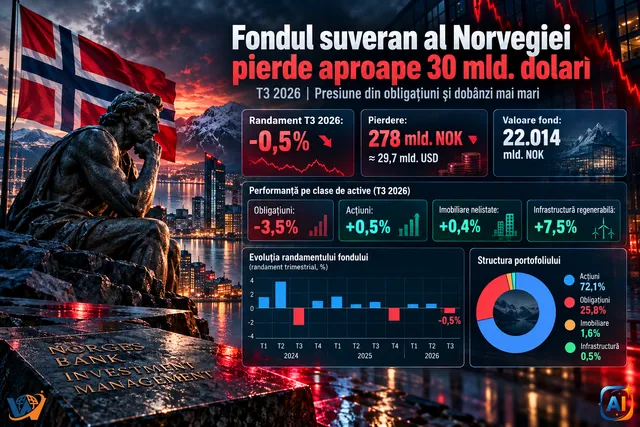Fondul suveran al Norvegiei pierde aproape 30 mld. dolari