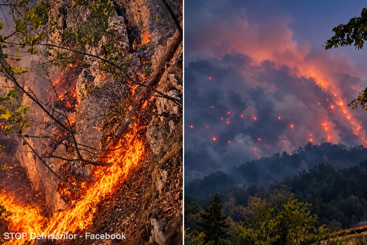 Incendiu în Domogled: intervenții dificile pe 400 de hectare