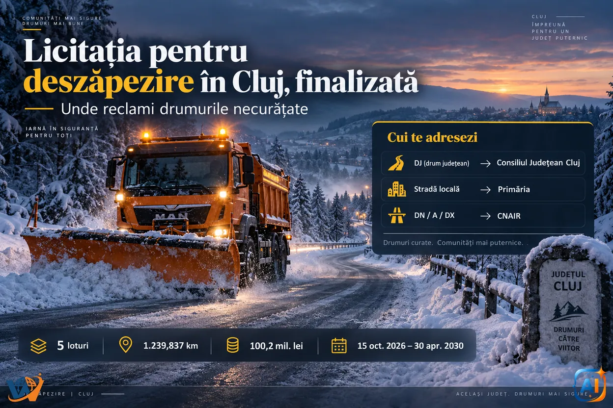 Licitația pentru deszăpezire în Cluj, finalizată. Unde reclami drumurile necurățate