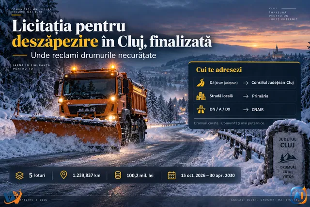 Licitația pentru deszăpezire în Cluj, finalizată. Unde reclami drumurile necurățate
