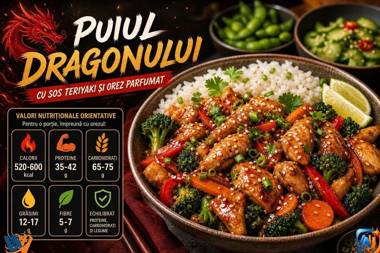 WoW Pulse Gastro: "Puiul Dragonului", Pui teriyaki cu orez și legume