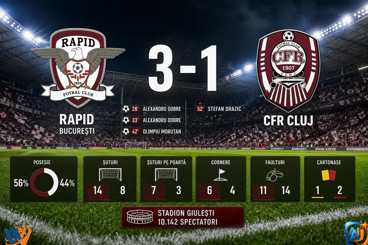 Rapid învinge CFR Cluj cu 3-1